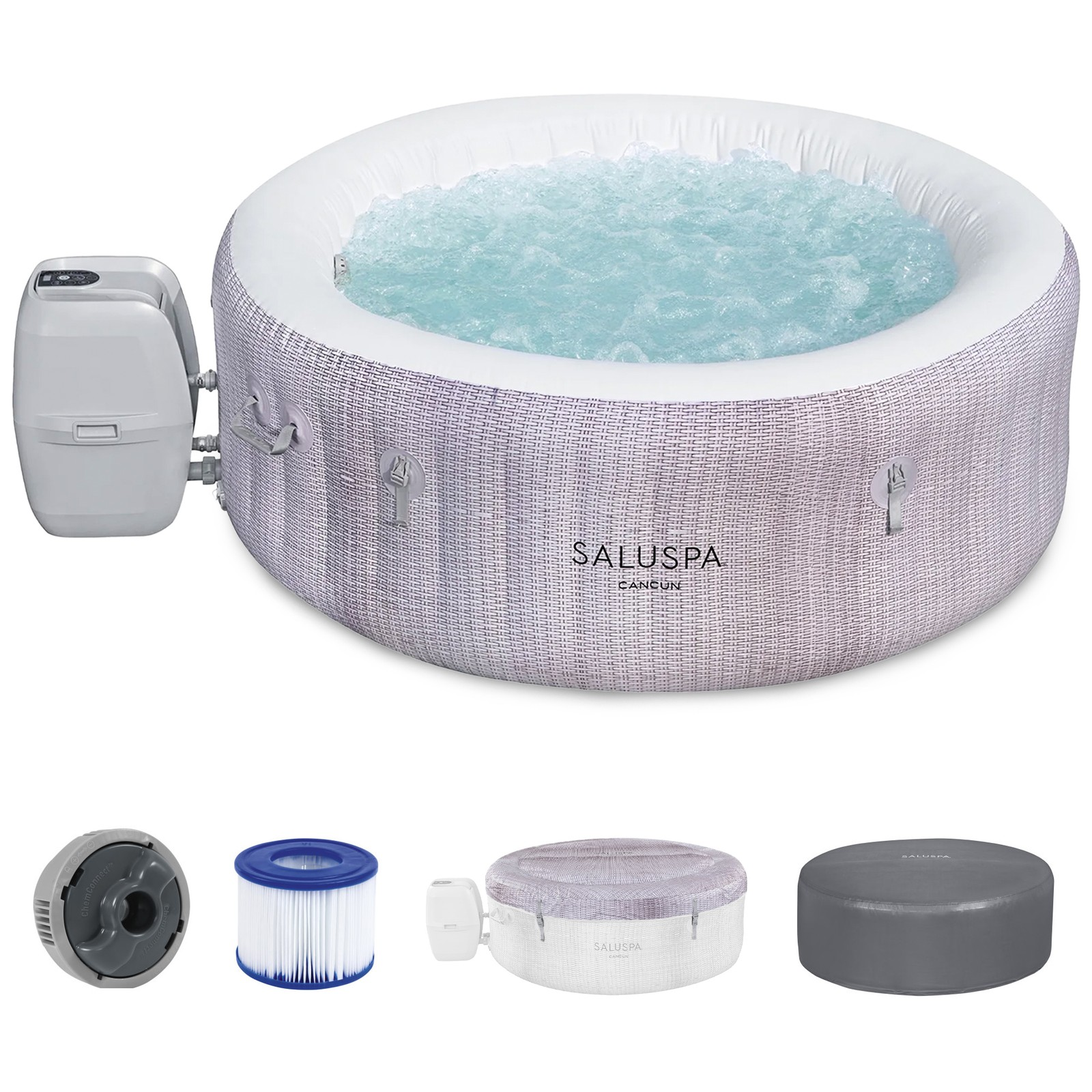 Bestway Saluspa Cancun Airjet Inflatable Hot Tub with Energysense Cover, Grey
