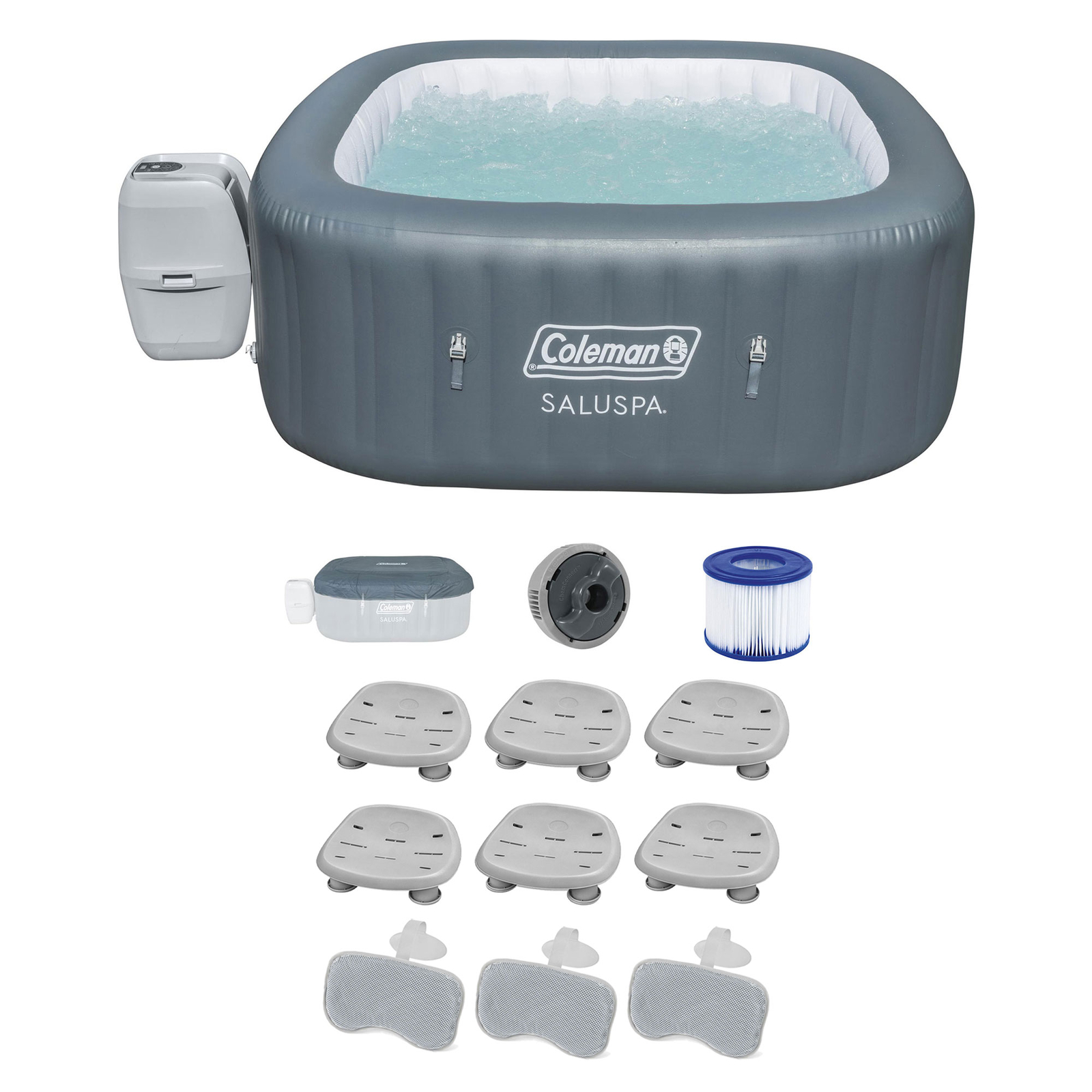 Bestway Coleman Hot Tub + 6 Bestway Saluspa Spa Seats + Bestway Saluspa Pillows