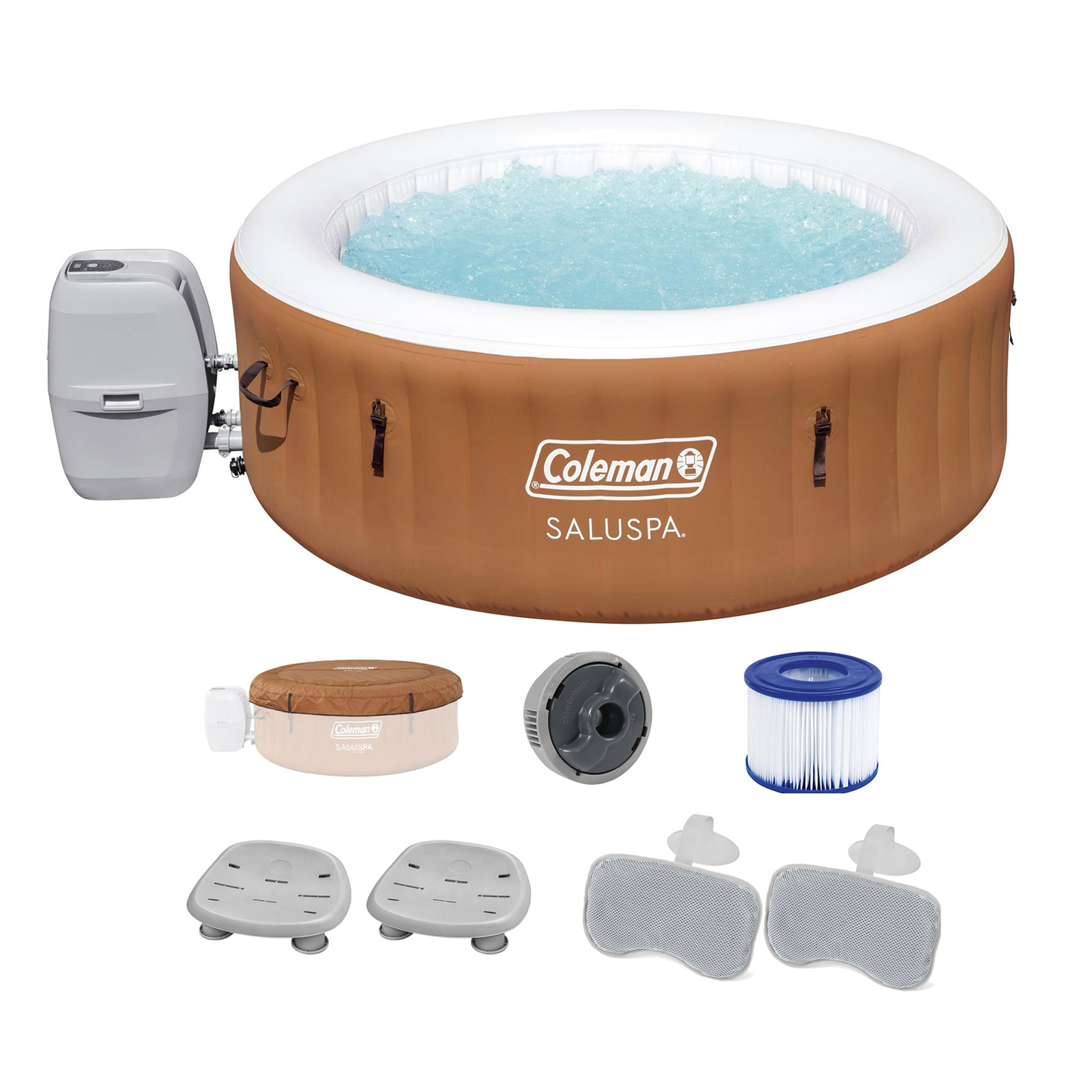 Coleman Saluspa Ponderosa Hot Tub W/ 2 Bestway Saluspa Seat & 2 Headrest Pillows