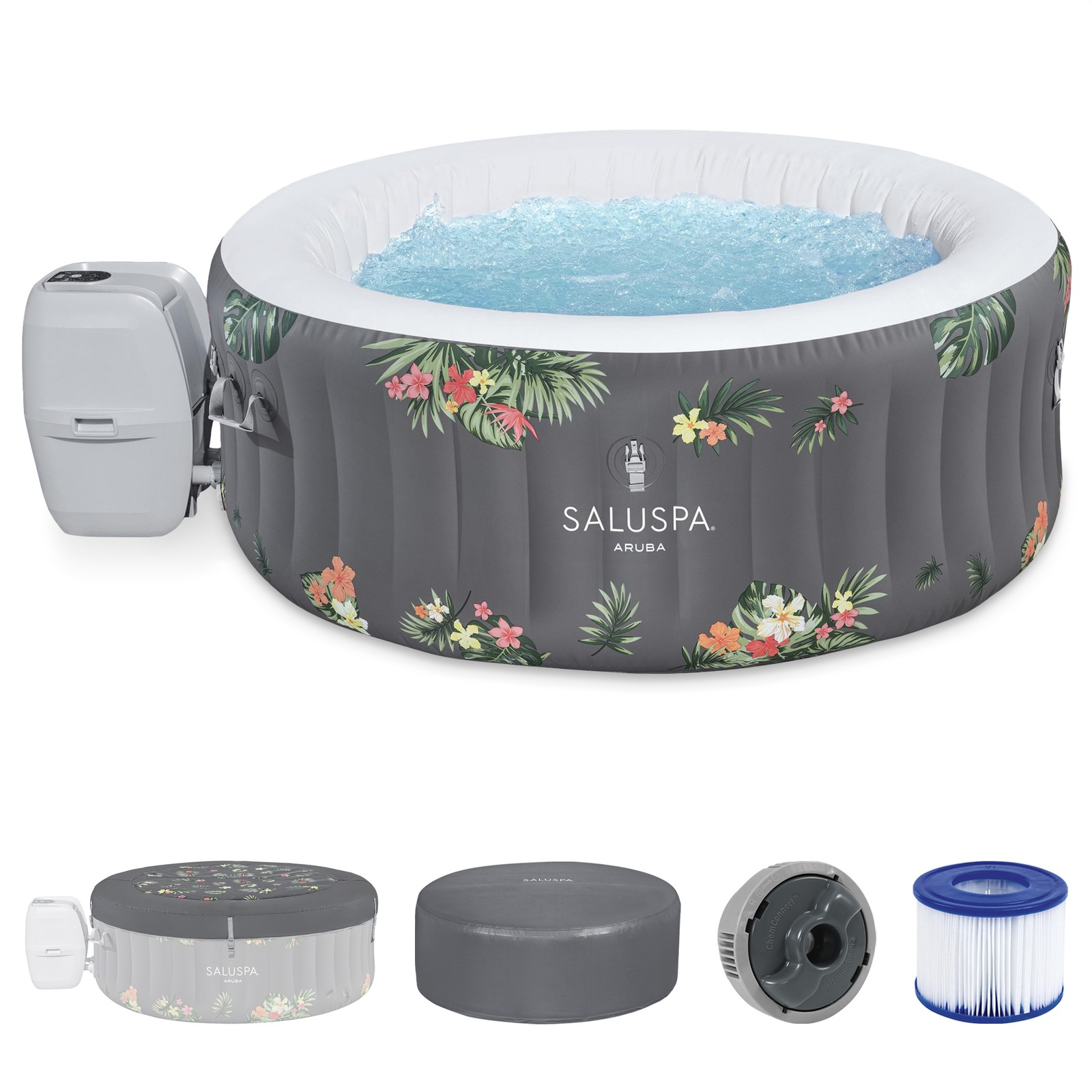 Bestway Saluspa Aruba Airjet Inflatable Hot Tub with Energysense Cover, Grey