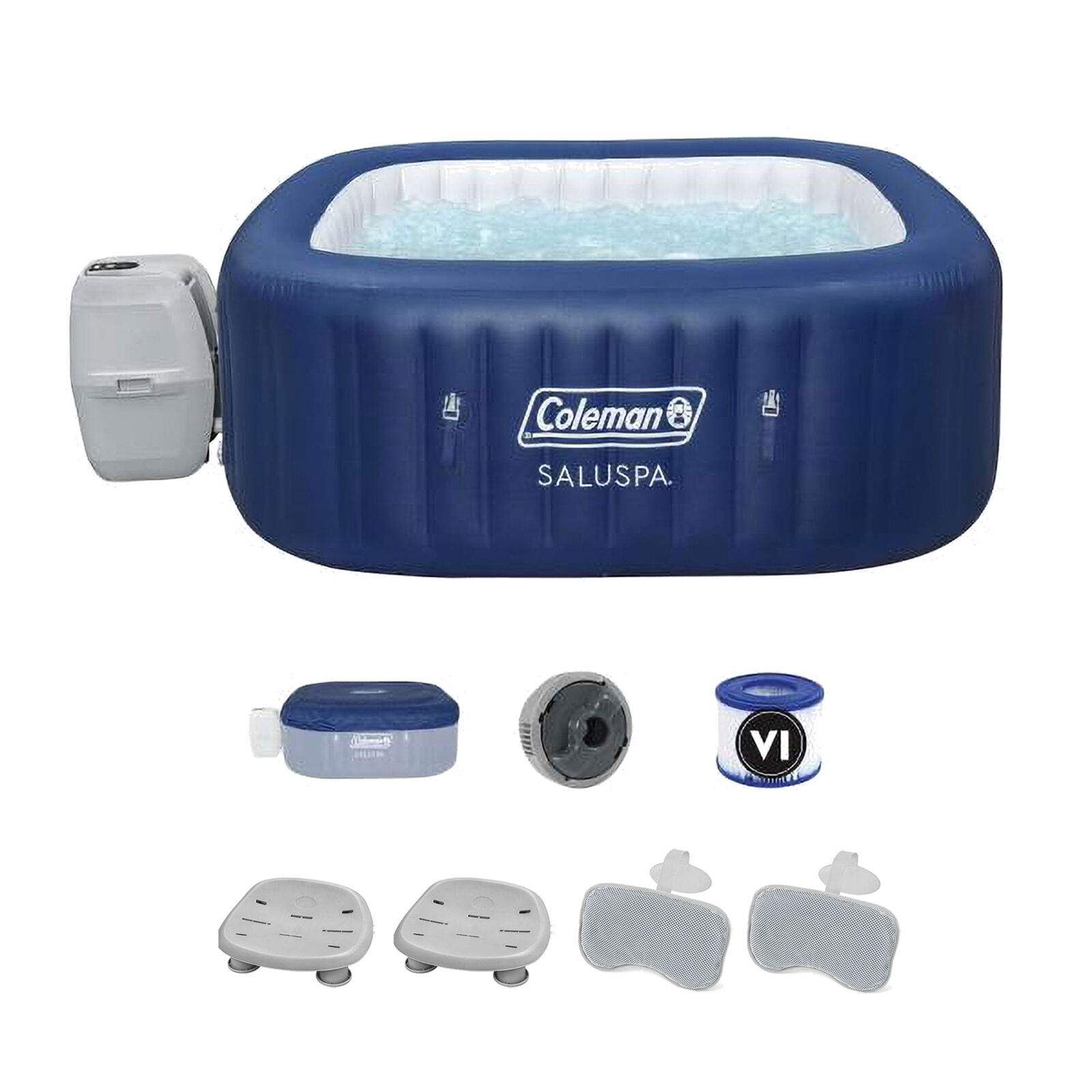 Coleman Saluspa Atlantis Hot Tub W/ 2 Bestway Spa Seat & 2 Headrest Pillows