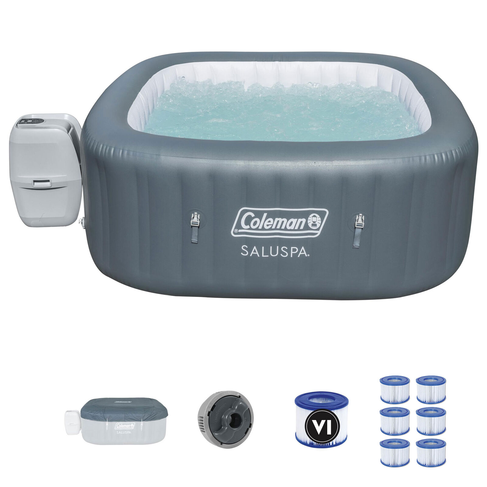 Coleman Saluspa 4 Person Portable Inflatable Square Hot Tub & 12 Bestway Filters