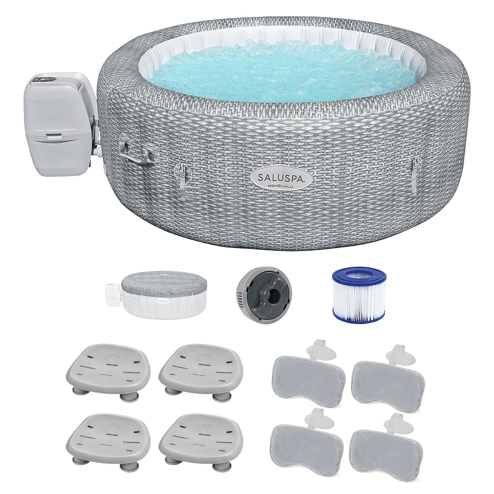 Bestway Saluspa Milan Airjet Inflatable Hot Tub W/6 Saluspa Spa Seat & 6 Pillows