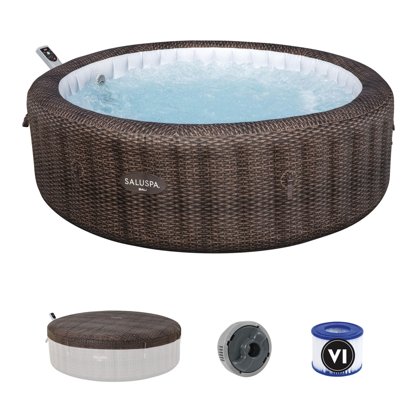 Bestway Saluspa Bali Smart Airjet Inflatable Hot Tub W/ Energysense Cover, Brown