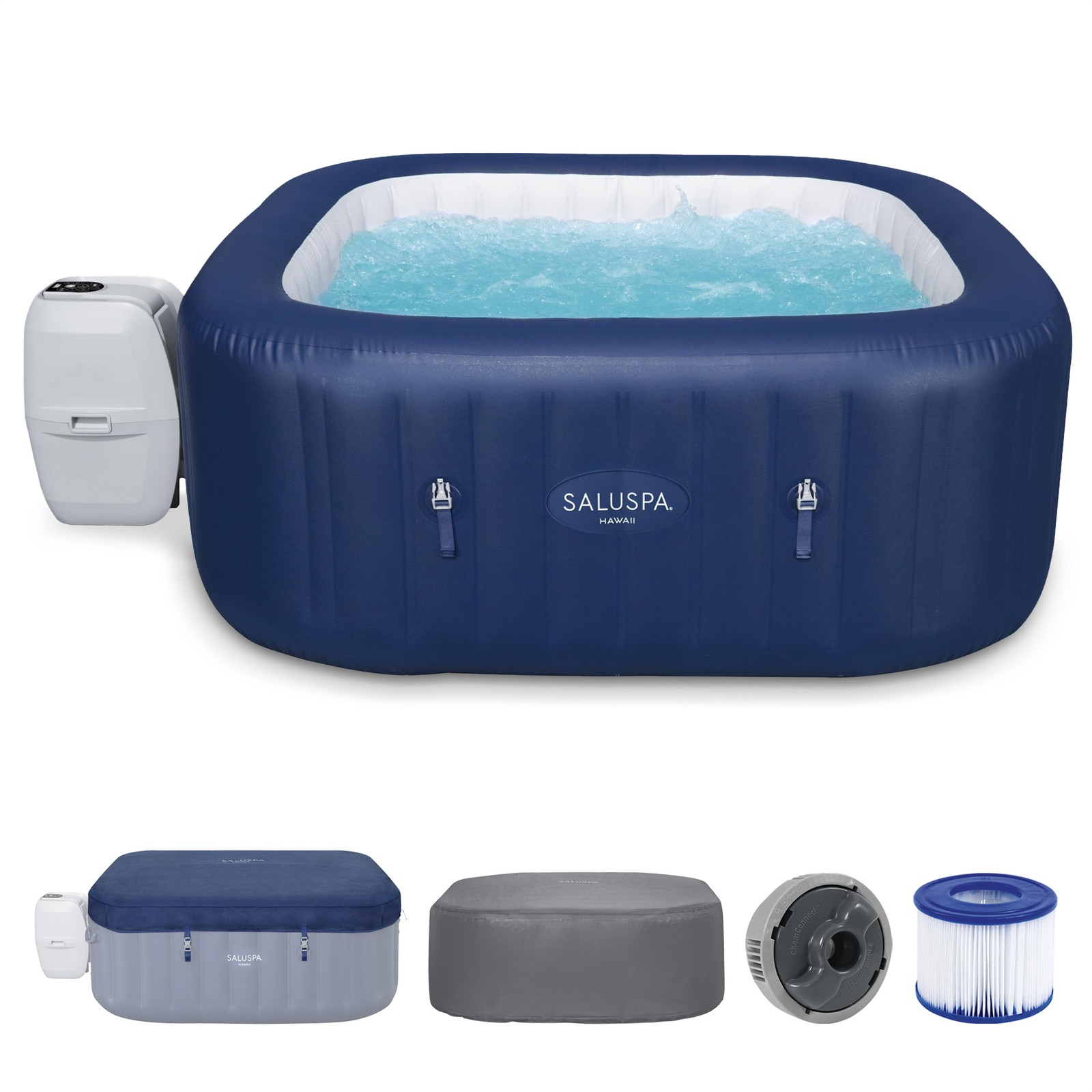 Bestway Saluspa Hawaii Airjet Inflatable Hot Tub with Energysense Cover, Blue