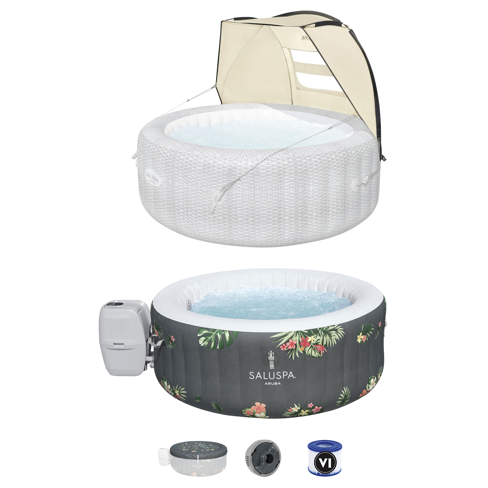 Bestway Saluspa Sun Shade Canopy with Aruba Saluspa Inflatable Outdoor Hot Tub