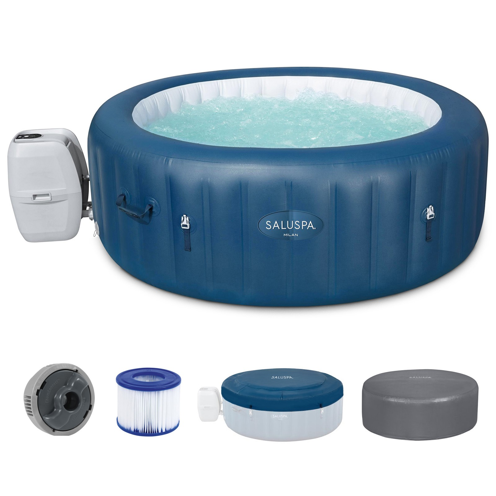 Bestway Saluspa Milan Airjet Inflatable Hot Tub with Energysense Cover, Blue