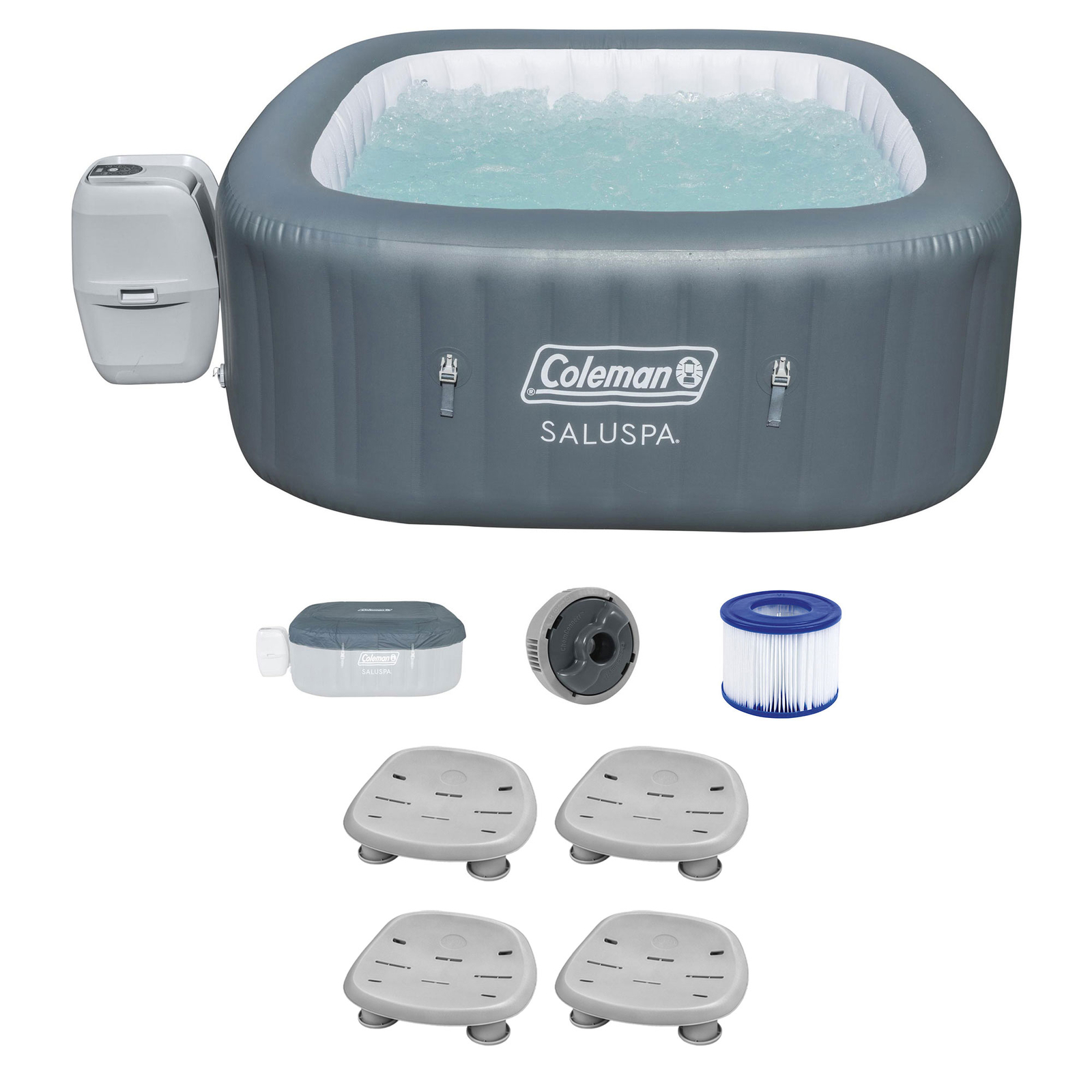 Bestway Coleman Hawaii Inflatable Hot Tub + 4 Bestway Saluspa Non Slip Spa Seat