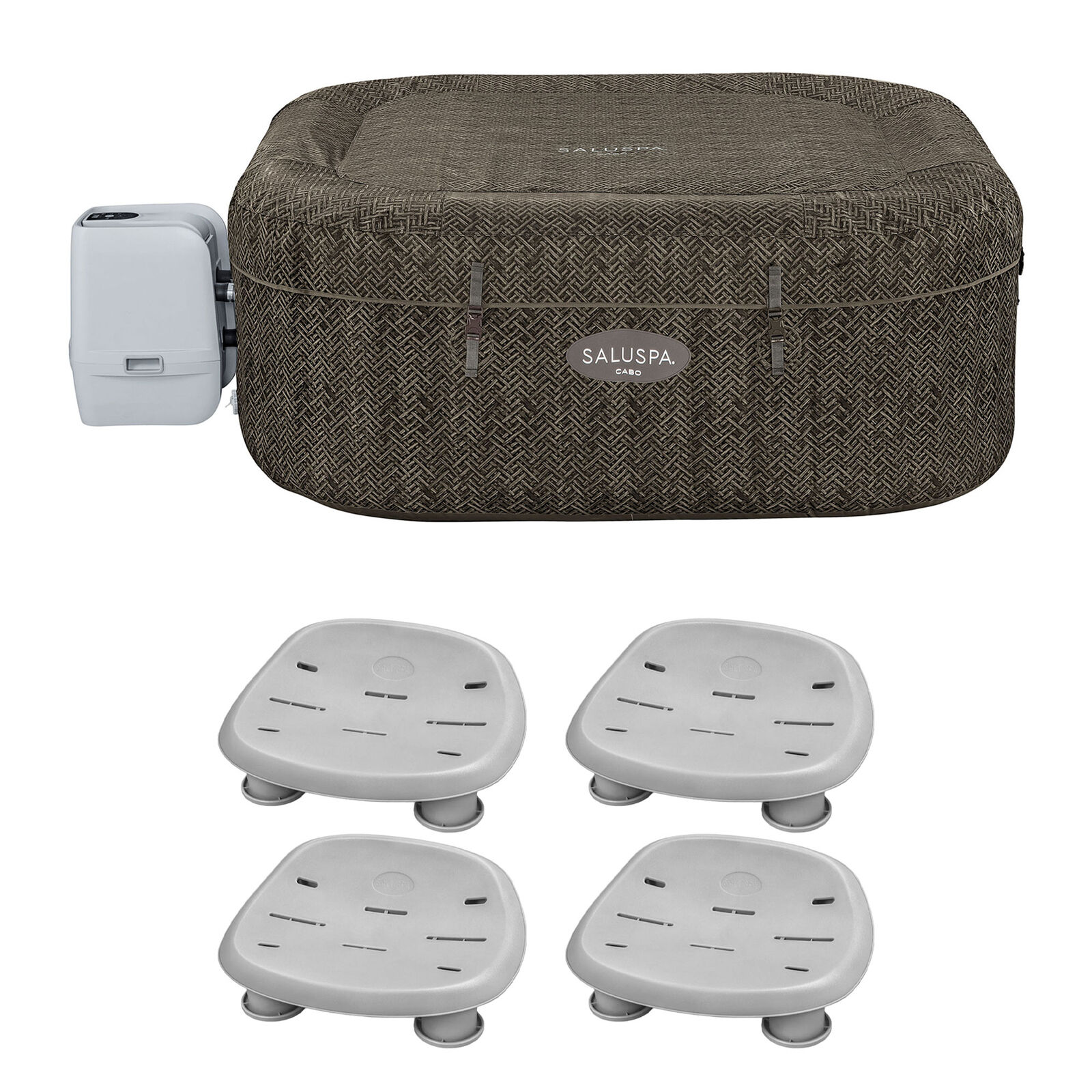 Bestway Saluspa Airjet Hot Tub with Set of 4 Non Slip Pool and Spa Seat, Gray